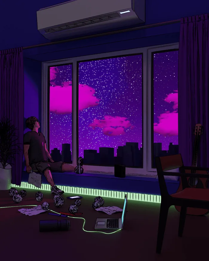 Neon room illustration