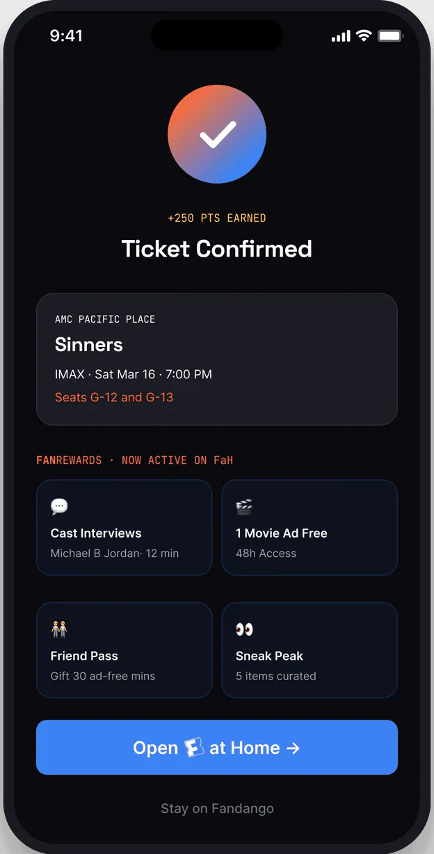 Ticket confirmed with FanRewards active