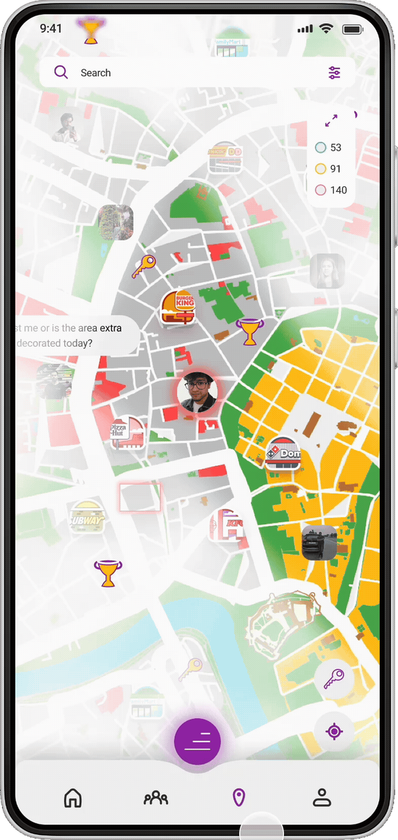 The Eqo map, with captured neighbourhoods filled in colour