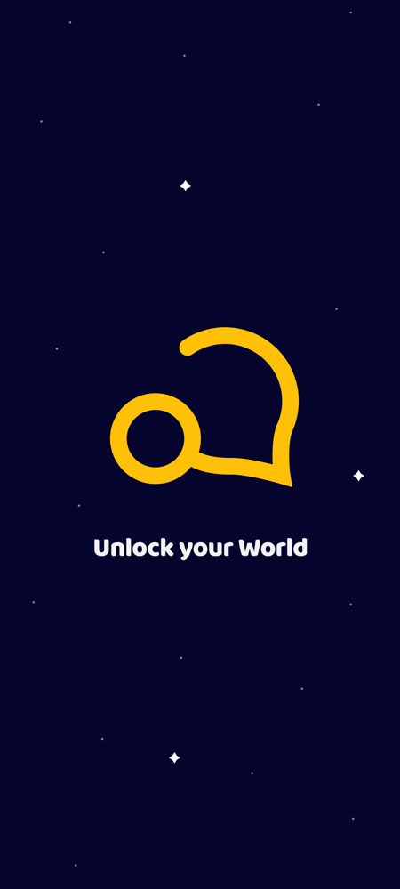 The same mark unfolded into a key, above the line Unlock your World