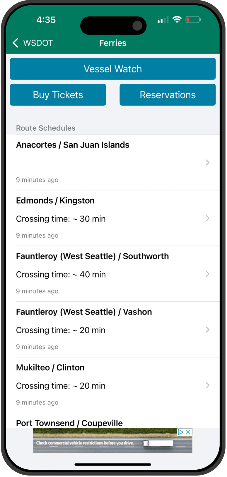 WSDOT ferries route schedule