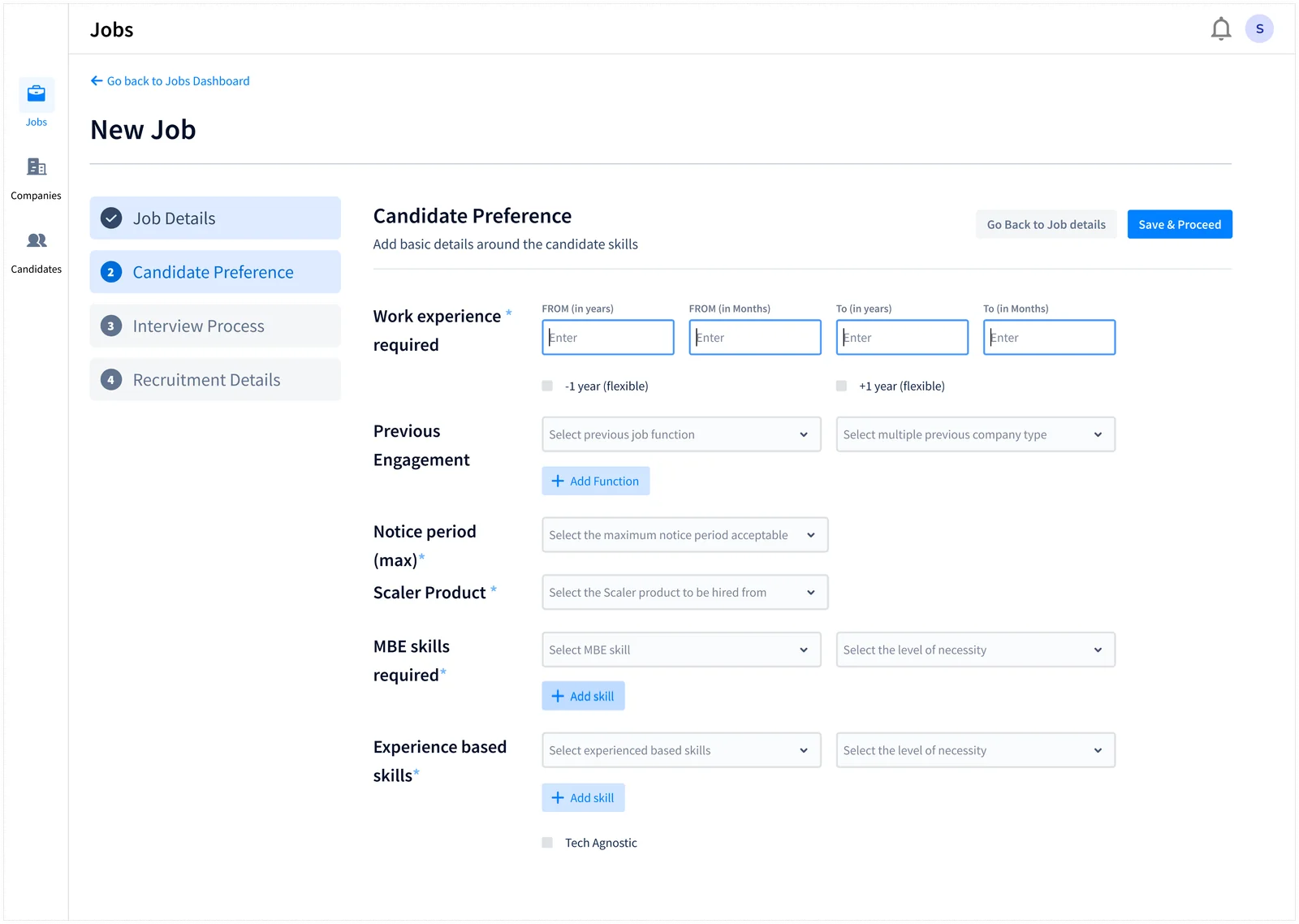The second step of creating a job: the candidate preferences
